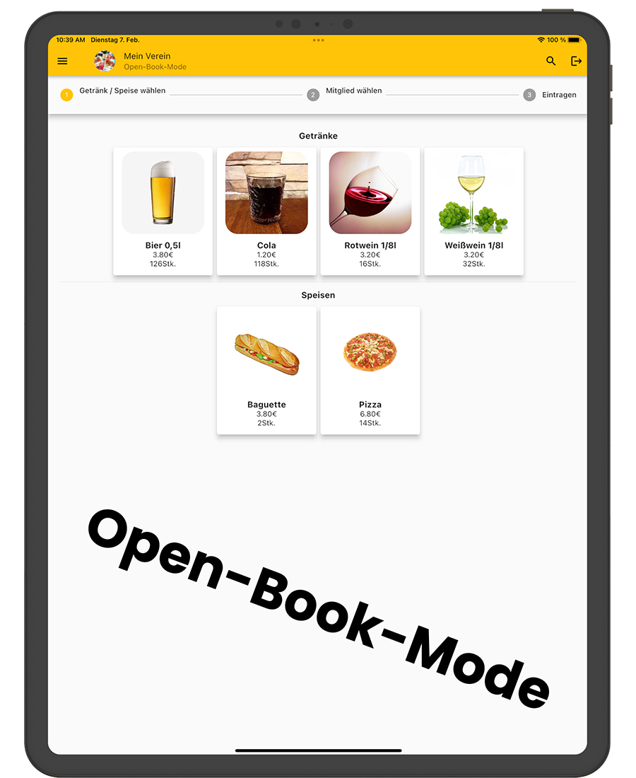 Getränkeliste App Open-Book-Mode Getränke