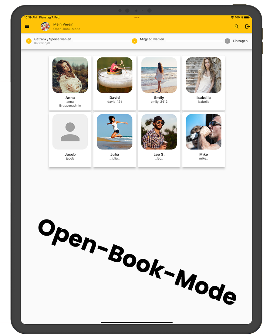 Getränkeliste App Open-Book-Mode Mitglieder
