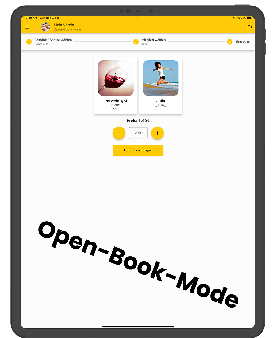 Kassen App Open-Book-Mode buchen