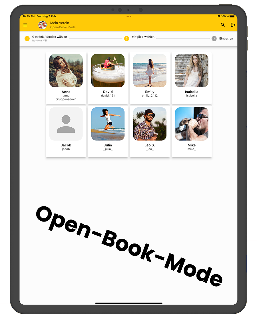 Kassen App Open-Book-Mode Mitglieder