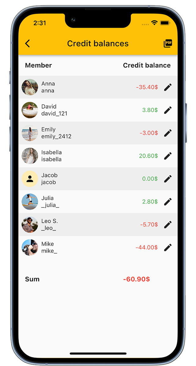 Dranklijst App Saldo's